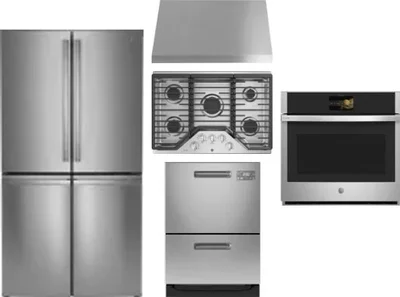 5 Piece Package Includes Refrigerator, Cooktop, Wall Oven, Hood And Dishwasher